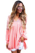 Sexy Pink Crochet Lace Trim Relaxed Long Sleeve Tunic